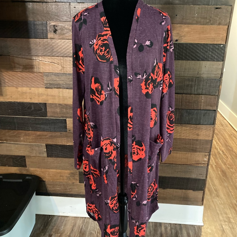 G by Giuliana Purple and Red Floral Cardigan